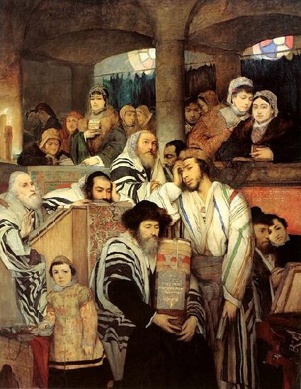 Maurycy Gottlieb Jews Praying in the Synagogue on Yom Kippur China oil painting art